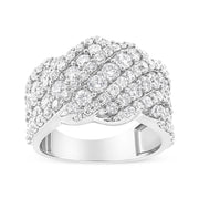 Bids.com 10K White Gold 3.00 Cttw Diamond Multi Row Cluster Band Ring (I-J Color, I3 Clarity) - Size 7 Rings
