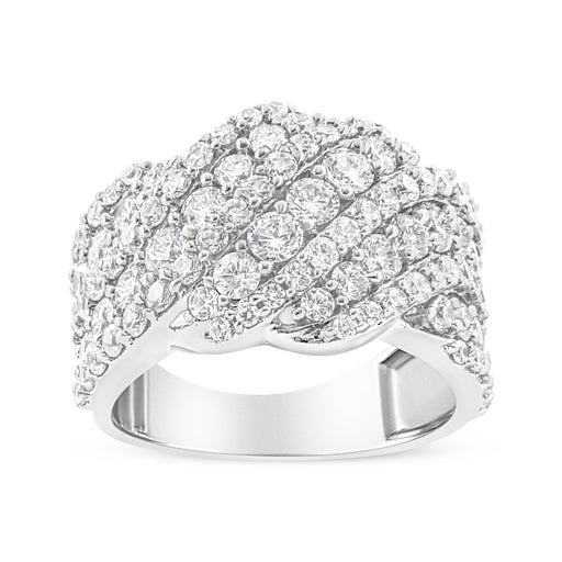 Bids.com 10K White Gold 3.00 Cttw Diamond Multi Row Cluster Band Ring (I-J Color, I3 Clarity) - Size 7 Rings
