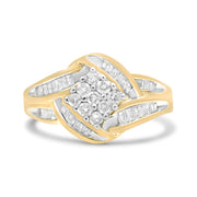Bids.com 10K Yellow and White Gold 3/4 Cttw Diamond Cluster and Swirl Ring (H-I Color, I1-I2 Clarity) Rings