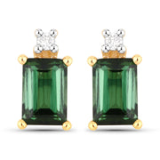 Bids.com 1.24 Carat Genuine Green Tourmaline and White Diamond 14K Yellow Gold Earrings Earrings