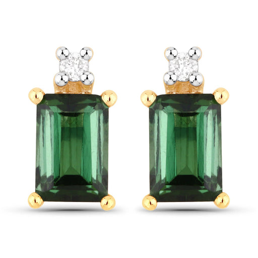 Bids.com 1.24 Carat Genuine Green Tourmaline and White Diamond 14K Yellow Gold Earrings Earrings