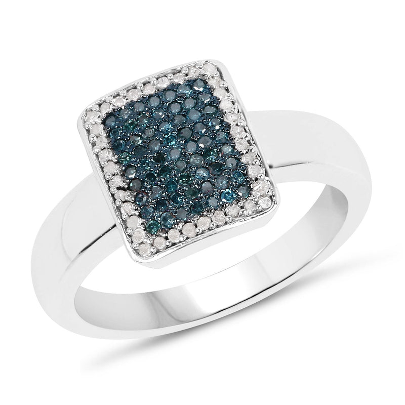 Bids.com 0.52 Carat Genuine Blue Diamond and White Diamond .925 Sterling Silver Ring Rings