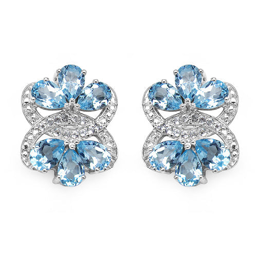 Bids.com 10.26 Carat Genuine Blue Topaz & White Topaz .925 Sterling Silver Earrings Earrings