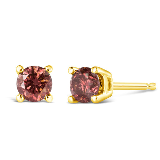 Bids.com 14K Yellow Gold 1.00 Cttw Round Brilliant Cut Lab Grown Pink Diamond 4-Prong Classic Solitaire Earrings (Pink Color, VVS2-VS1 Clarity) Earrings