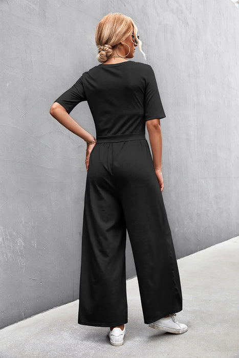 Scoop Neck Half Sleeve Wide Leg Jumpsuit