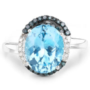 Bids.com 5.27 Carat Genuine Swiss Blue Topaz, Blue Diamond and White Diamond .925 Sterling Silver Ring Rings