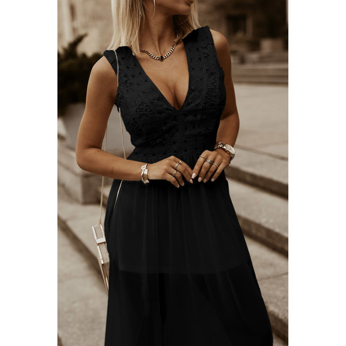 Slit Lace Detail V-Neck Dress