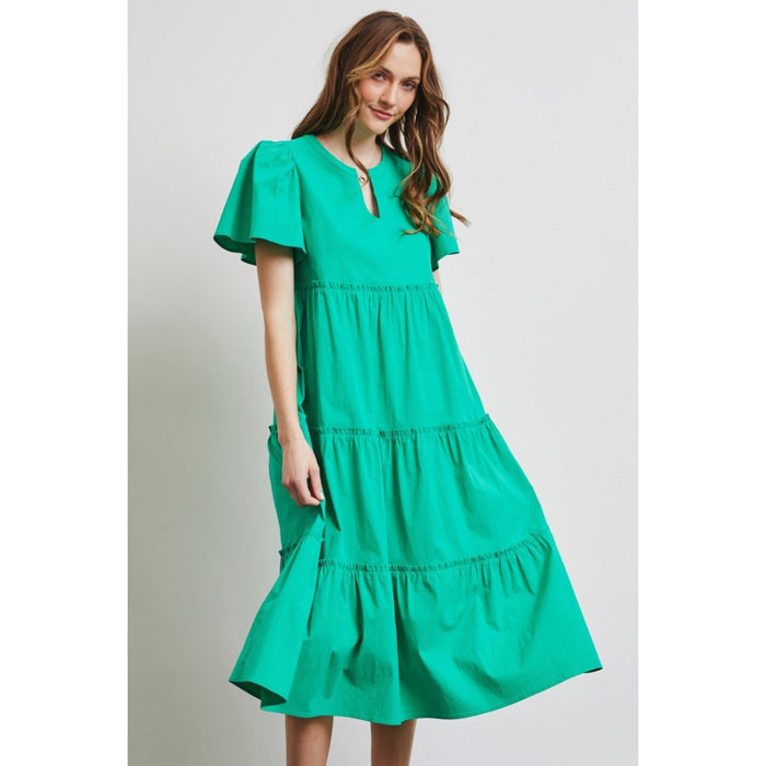 HEYSON Cotton Poplin Ruffled Tiered Midi Dress