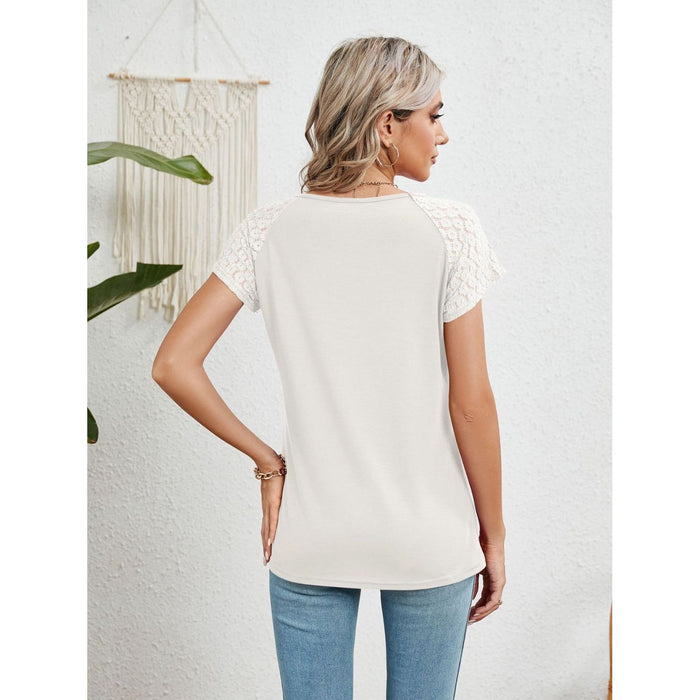 Lace Detail Round Neck Short Sleeve T-Shirt