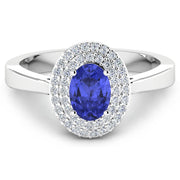 Bids.com 0.91 Carat Genuine Tanzanite and White Diamond 14K White Gold Ring Rings