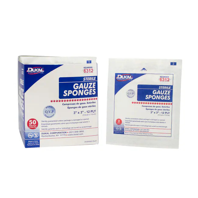 Dukal Dukal Non-Sterile Gauze Sponges, 3 x 3 Inch, 12-Ply (100 Count Box) Medical Supplies
