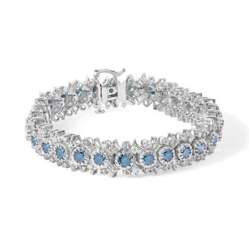 Bids.com 14K White Gold 10.0 Cttw Blue and White Diamond Vintage-Inspired Floral Cluster Link 7" Bracelet (H-I Color, SI2-I1 Bracelets