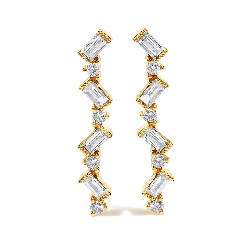 Bids.com 14K Yellow Gold 1/2 Cttw Diamond Zig Zag Drop Earrings (I-J Color, SI2-I1 Clarity) Earrings