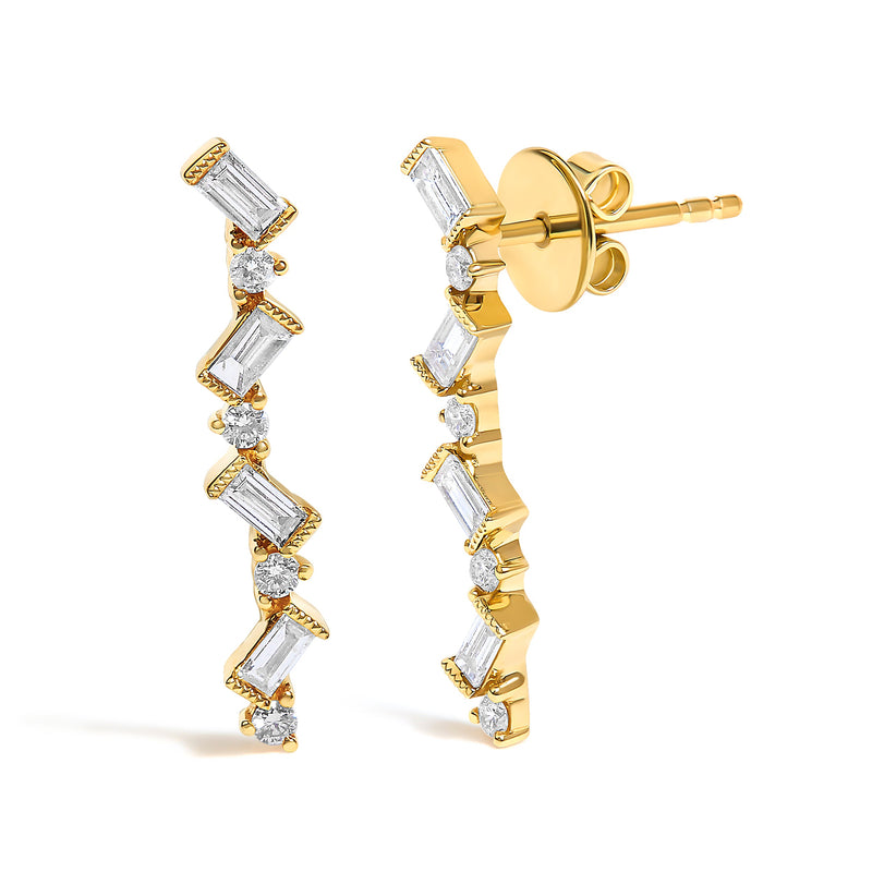 Bids.com 14K Yellow Gold 1/2 Cttw Diamond Zig Zag Drop Earrings (I-J Color, SI2-I1 Clarity) Earrings