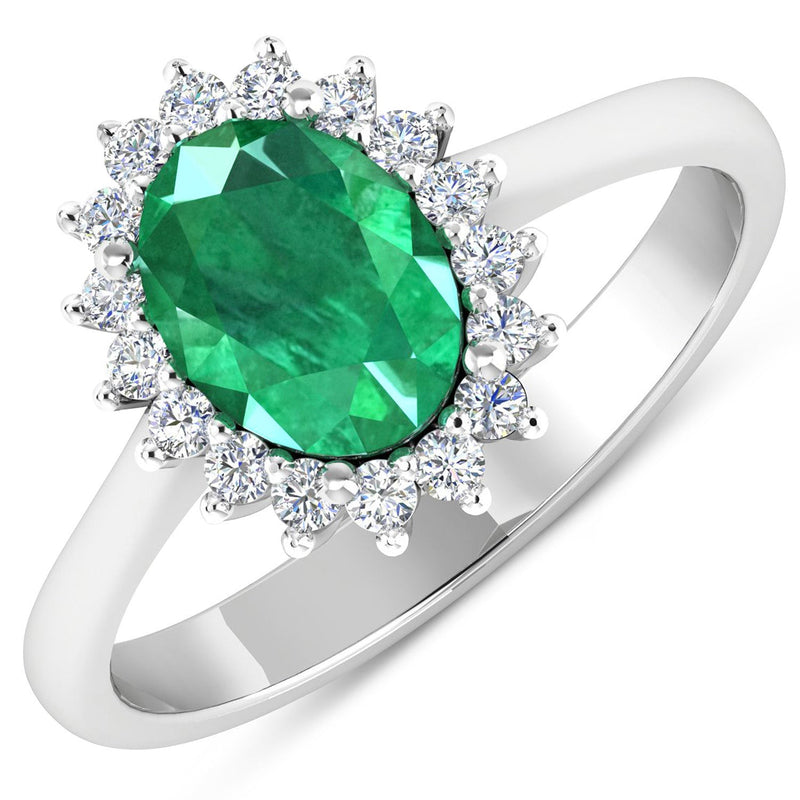 Bids.com 1.87 Carat Genuine Zambian Emerald  and White Diamond 14K White Gold Ring Rings