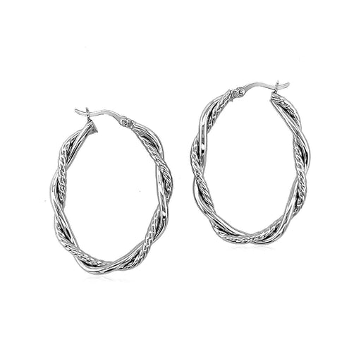 Bids.com Sterling Silver Oval Hoop Braided Diamond Cut Earrings Earrings