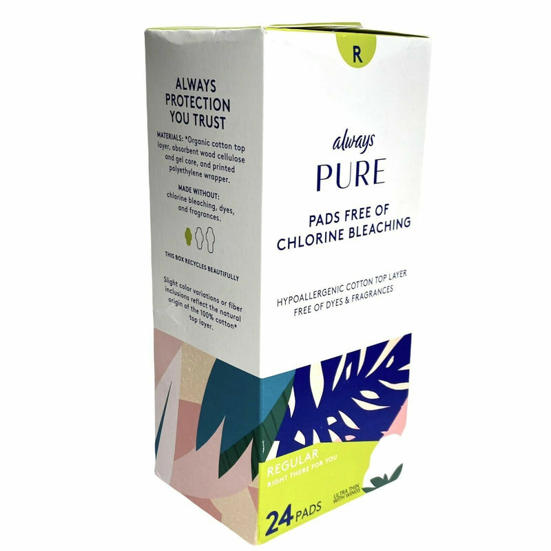 0 Always Pure Pads Ultra Thin Chlorine Free Pads With Wings 24 Count Regular White Smoke