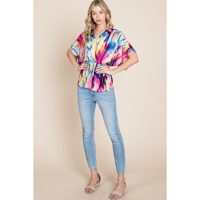 BOMBOM Printed Surplice Peplum Blouse