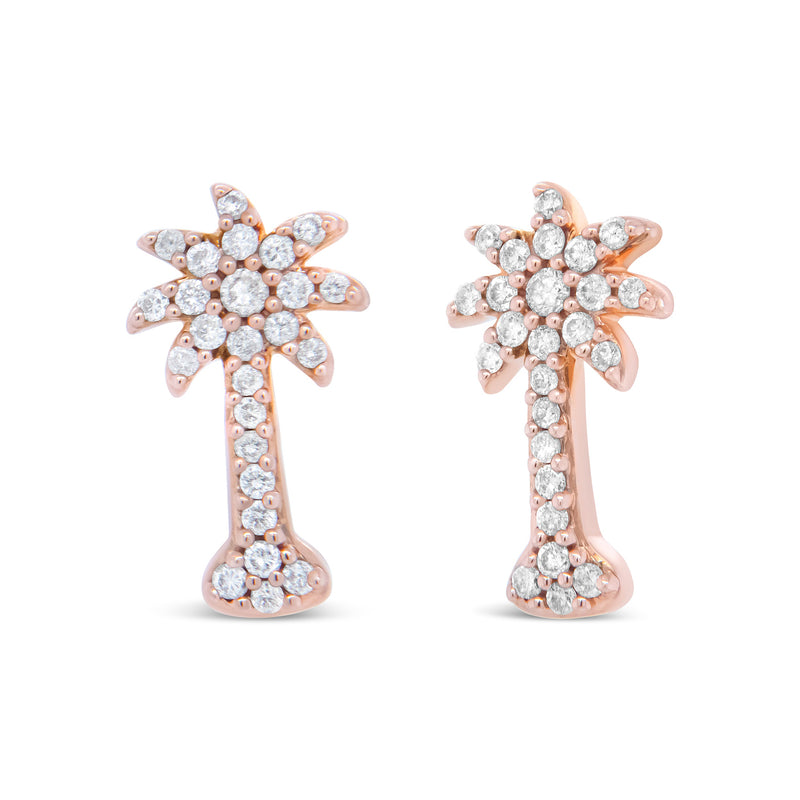 Bids.com 10K Rose Gold 1/4 Cttw Diamond Palm Tree Push Back Stud Earrings (H-I Color, I1-I2 Clarity) Earrings