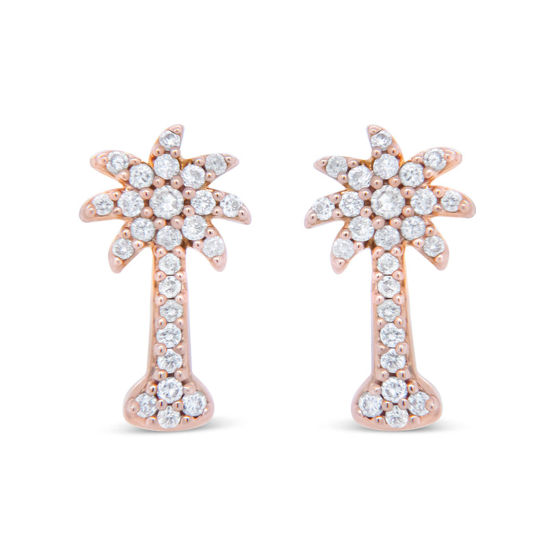 Bids.com 10K Rose Gold 1/4 Cttw Diamond Palm Tree Push Back Stud Earrings (H-I Color, I1-I2 Clarity) Earrings