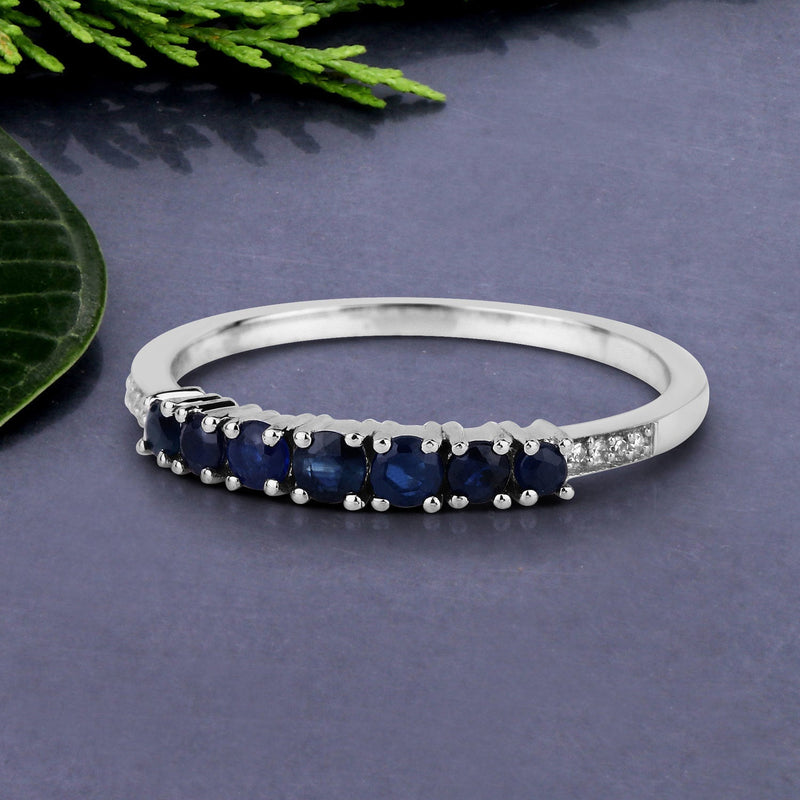 Bids.com 0.45 Carat Genuine Blue Sapphire and White Diamond 14K White Gold Ring Rings