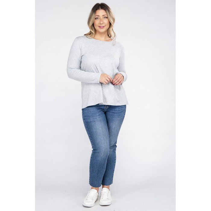 Plus Cotton Crew Neck Long Sleeve T-Shirt