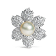 Bids.com 18K White Gold 2 3/4 Cttw Diamond and 12.5 MM Cultured Freshwater Pearl Floral Brooch Pin (G-H Color, VS1-VS2 Clarity) Accessories