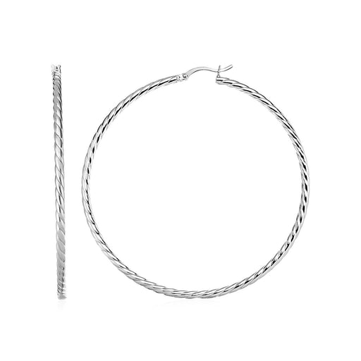 Bids.com Hoop Earrings with Twist Texture in Sterling Silver Earrings White Smoke Sterling Silver