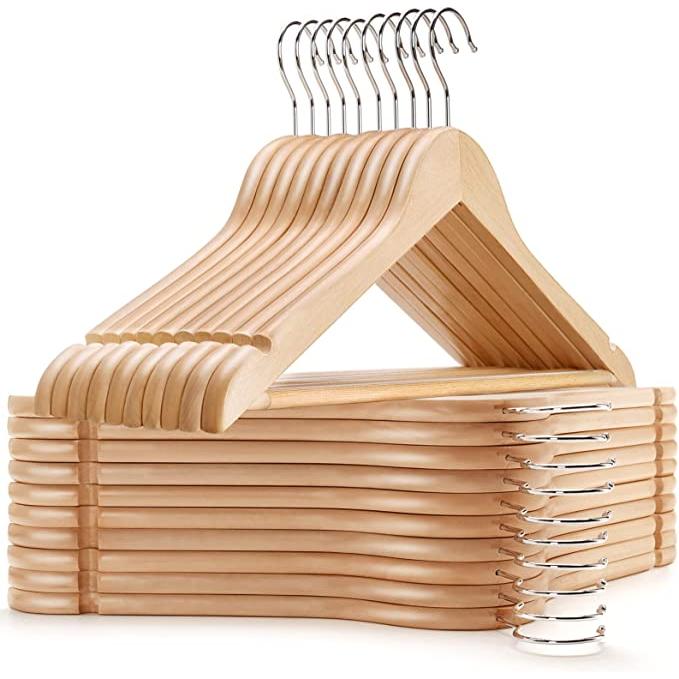 Amenities Depot Solid Wood Hangers With Chrome Hooks, 17.5 Inch (30 Pack)