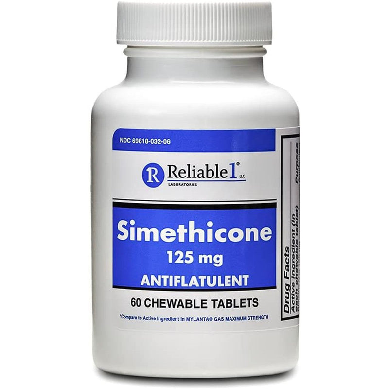 Reliable-1 Laboratories Reliable-1 Laboratories Simethicone Antiflatulent, 125 Mg Chewable Tablets, 60/Bottle Health & Beauty