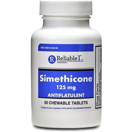 Reliable-1 Laboratories Reliable-1 Laboratories Simethicone Antiflatulent, 125 Mg Chewable Tablets, 60/Bottle Health & Beauty