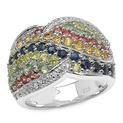 Bids.com 3.07 Carat Genuine Multi Sapphire .925 Sterling Silver Ring Rings