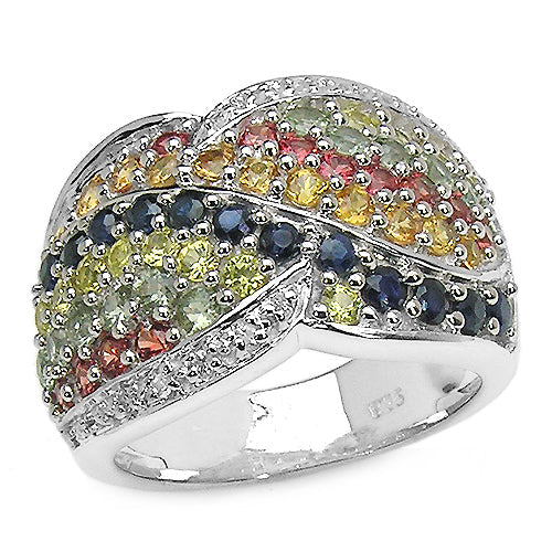 Bids.com 3.07 Carat Genuine Multi Sapphire .925 Sterling Silver Ring Rings