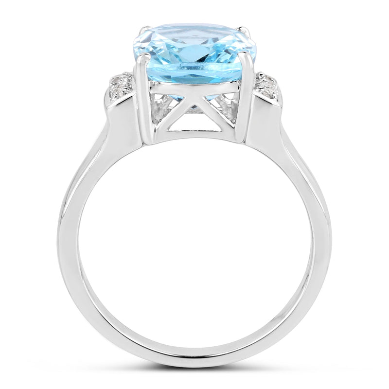 Bids.com 4.28 Carat Genuine Blue Topaz and White Topaz .925 Sterling Silver Ring Rings