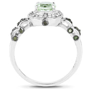 Bids.com 1.07 Carat Genuine Green Amethyst, Green Diamond and White Diamond .925 Sterling Silver Ring Rings