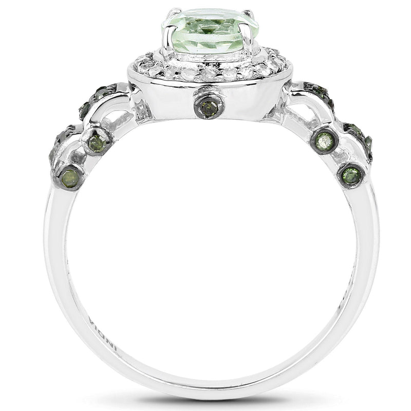 Bids.com 1.07 Carat Genuine Green Amethyst, Green Diamond and White Diamond .925 Sterling Silver Ring Rings