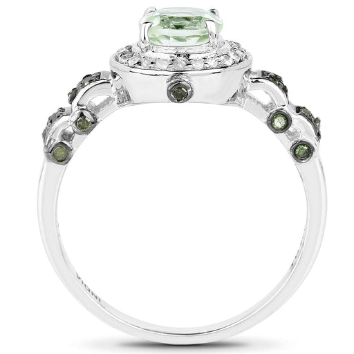 Bids.com 1.07 Carat Genuine Green Amethyst, Green Diamond and White Diamond .925 Sterling Silver Ring Rings