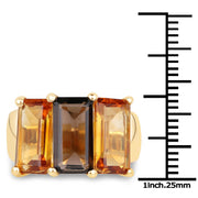 Bids.com 14K Yellow Gold Plated 8.14 Carat Genuine Smoky Quartz, Citrine and Champagne Quartz .925 Sterling Silver Ring Rings