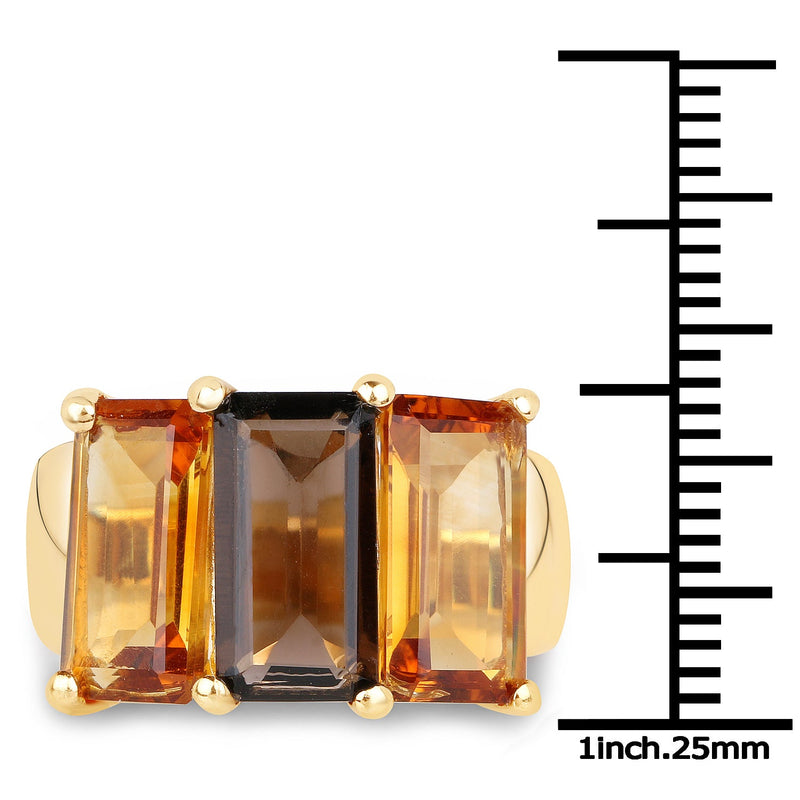 Bids.com 14K Yellow Gold Plated 8.14 Carat Genuine Smoky Quartz, Citrine and Champagne Quartz .925 Sterling Silver Ring Rings