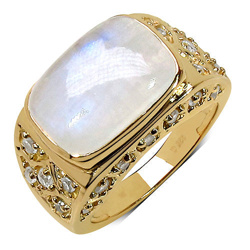 Bids.com 8.08 Carat Genuine White Rainbow Moonstone and White Topaz .925 Sterling Silver Ring Rings