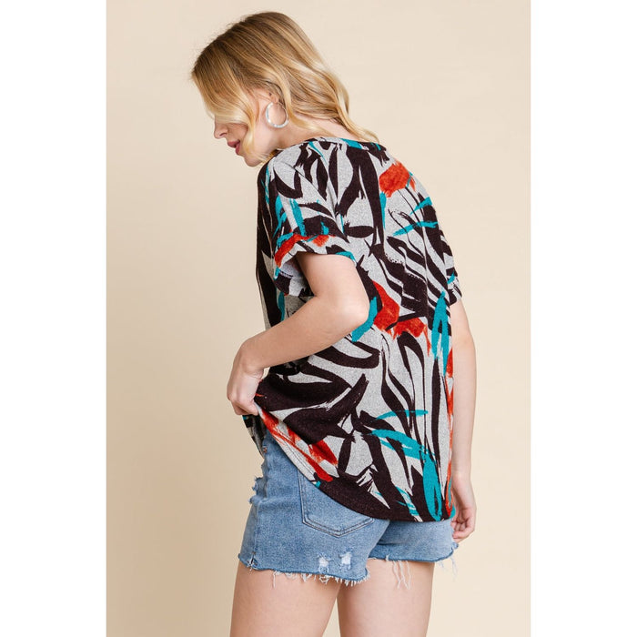 BOMBOM Printed Round Neck Short Sleeve T-Shirt