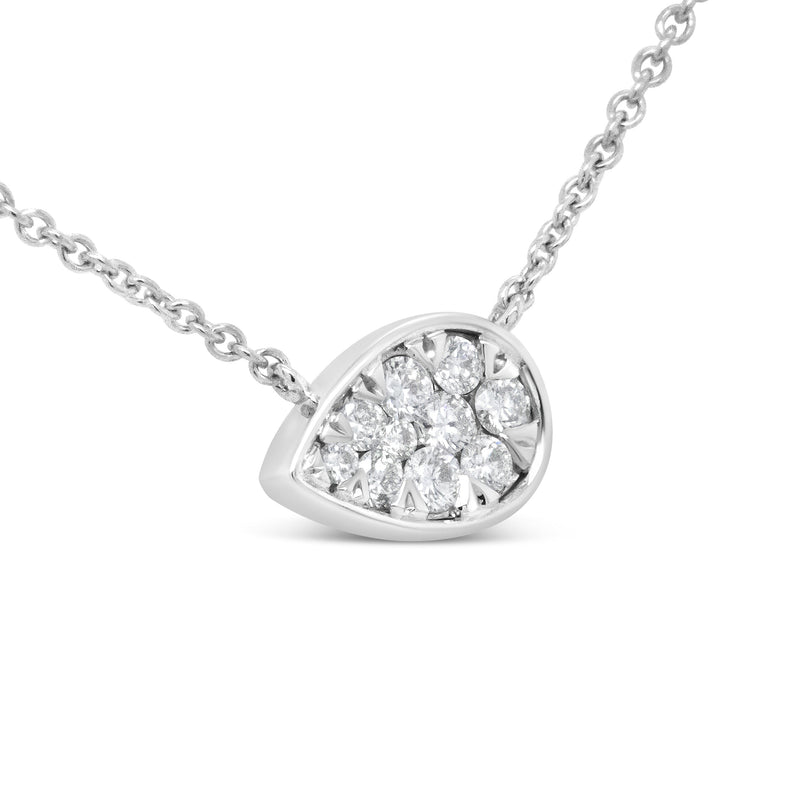 Bids.com 14K White Gold 1/4 Cttw Round Diamond Composite Teardrop Shape 18" Pendant Necklace - (G-H Color, SI2-I1 Clarity) Necklaces
