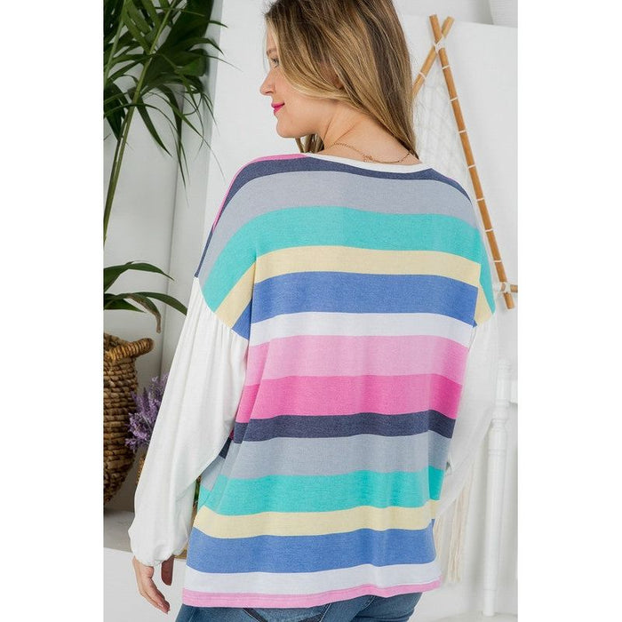 Plus Multi Stripe Mixed Boxy Top