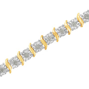 Bids.com Two-Tone 10K Yellow Gold over .925 Sterling Silver 1.0 Cttw Diamond S-Curve Link Miracle-Set Tennis Bracelet (I-J Color, I3 Clarity) - 7" Bracelets