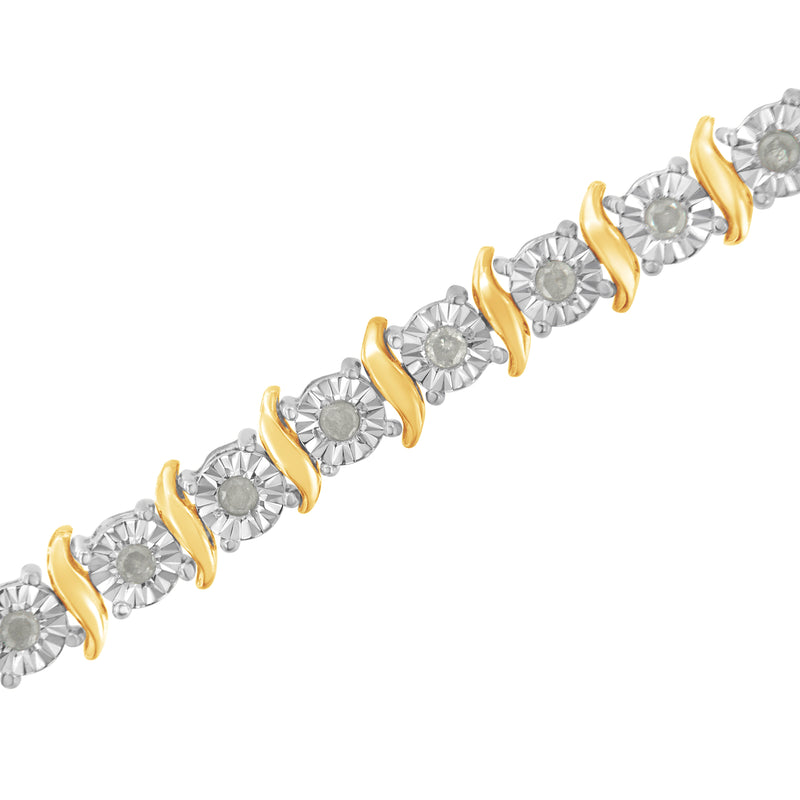 Bids.com Two-Tone 10K Yellow Gold over .925 Sterling Silver 1.0 Cttw Diamond S-Curve Link Miracle-Set Tennis Bracelet (I-J Color, I3 Clarity) - 7" Bracelets