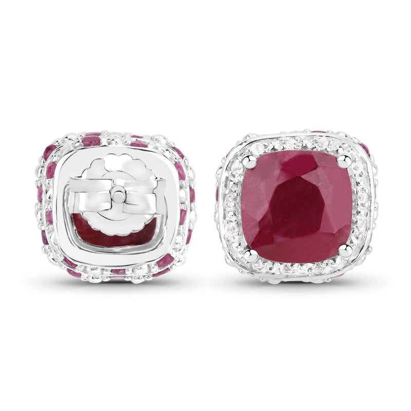 Bids.com 6.12 Carat Dyed Ruby, Ruby and White Topaz .925 Sterling Silver Earrings Earrings