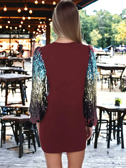 Confetti Sequin Bishop Long Sleeve Round Neck Pullover Dress by Anna-Kaci