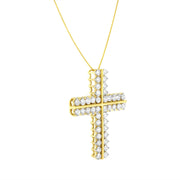 Bids.com 10K Yellow Gold 4.0 Cttw Diamond Two Row Cross 18" Pendant Necklace (J-K Clarity, I1-I2 Color) Necklaces