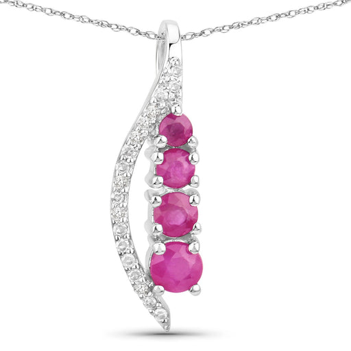 Bids.com 0.43 Carat Genuine Ruby and White Diamond 14K White Gold Pendant Pendants