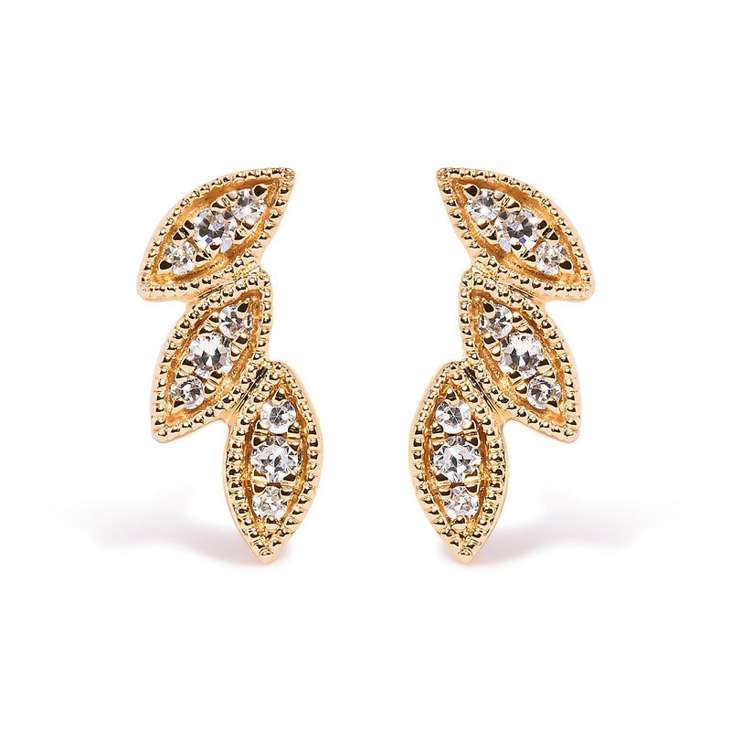 Bids.com 10K Yellow Gold 1/10 Cttw Diamond Triple Leaf Stud Earring (H-I Color, I1-I2 Clarity) Earrings